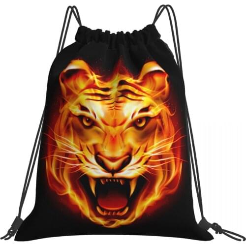 Ohmelody 3D Animal Tiger Men Drawstring Backpack Boys String Straps Bag for Travelling Yoga Climbing Cycling Backpack Pouch