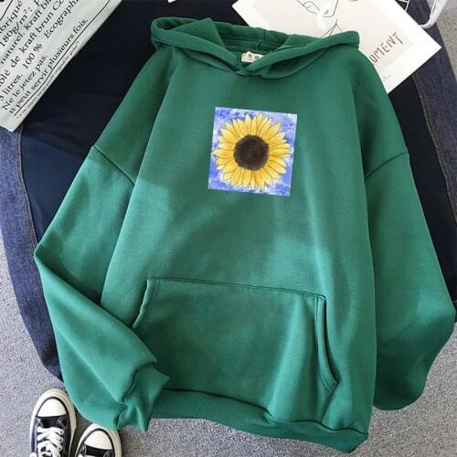 Casual Hoodies Feminine Itself Clothes Japanese Streetwear Style Sweatshirt Women Long Sleeve Sunflower Print Loose Pullover Top