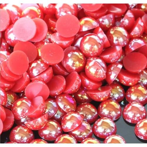 Size 1.5mm-12mm Bling Red AB Color Round Flatback Pearl Beads DIY ABS Plastic Imitation Half Pearl Nail Arts Decoration Crafts