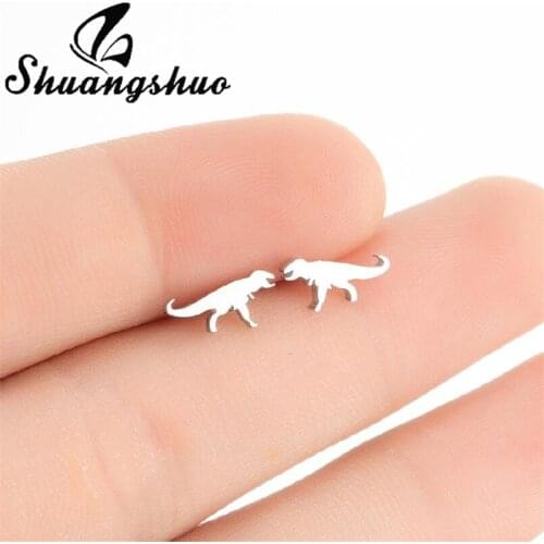 Shuangshuo Punk Tyrannosaurus Stud Earring Fashion Jewelry Earrings Small Dinosaur Earrings Women Stainless Steel Jewelry Gift