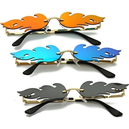 2021 Fashion Fire Flame Sunglasses Women Men Rimless Wave Sun Glasses UV 400 Eyewear Luxury Trending Narrow Sunglasses