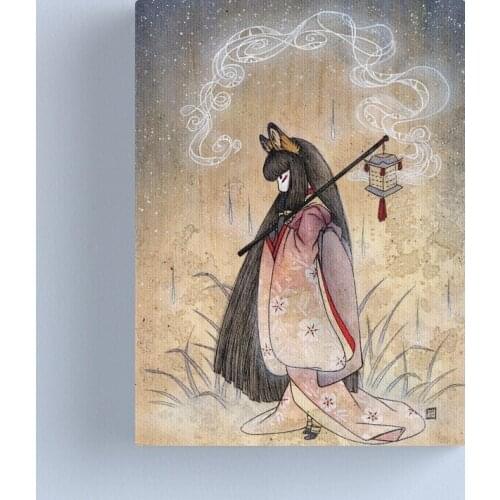 Ancient Myth Fox Girl Lantern Home Decoration Hd Prints Painting Pictures Wall Art Modular Canvas Modern Poster For Living Room