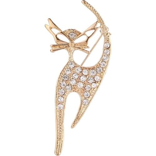 Gold Alloy Metal Crystal Cat Brooches And Pins Wedding For Women Gift