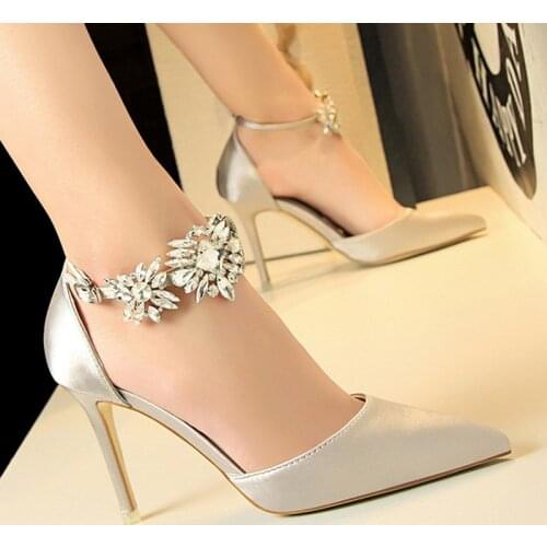 BIGTREE Shoes Women High Heels Rhinestone Woman Pumps Stiletto Silk Satin Women Heels Shoes Ladies Wedding Shoes Women Sandals
