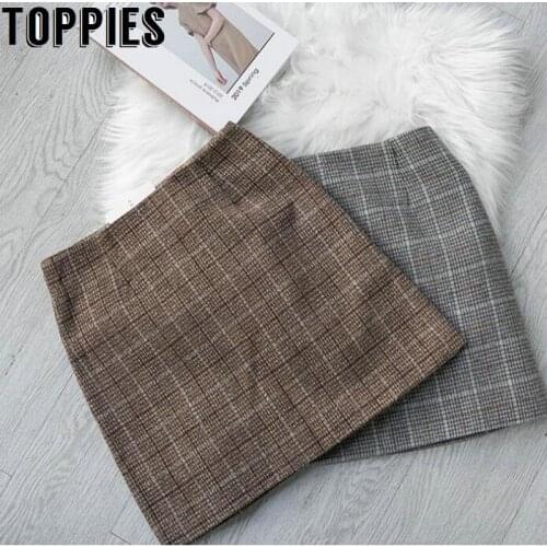 Vintage Plaid Woolen Mini Skirts Korean Fashion Women High Waist A-line Skirts Autumn Winter Streetwear
