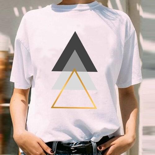Women Graphic Simple Cute Geometric 90s Trend Fashion Geometric Short Sleeve Print Female Clothes Tops Tees Tshirt T-Shirt