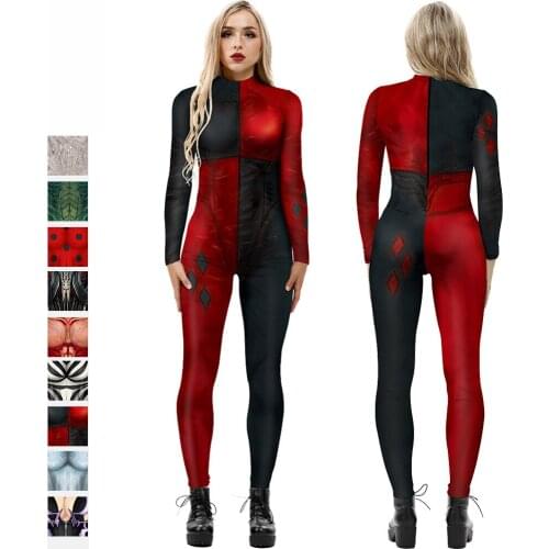 New Halloween Festival Jumpsuit Women Horror Cosplay Long Sleeve Bodysuit Technology Style Print Clothing Rave Outfits DWY6218