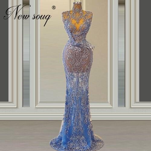 Vestidos De Soiree Formal Beading Prom Dress Evening Dresses High Neck Women Celebrity Red Carpet Gowns Saudi Arabic Dubai Gown