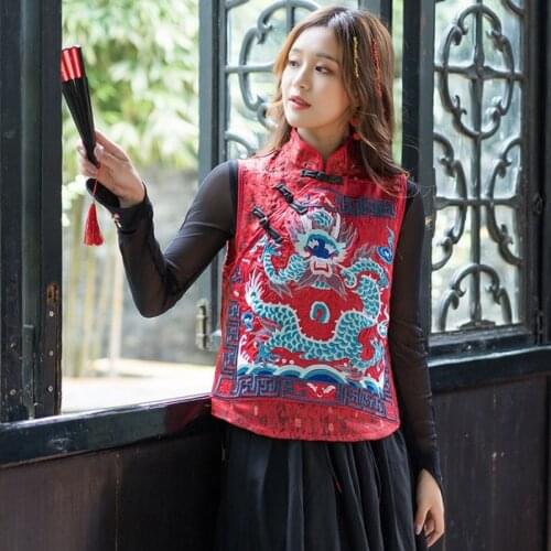 New ethnic style Vintage embroidery vests woman cotton and linen vest jacket women Tang suit jacket vest womens jacket