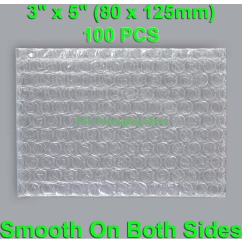 100 PCS 3" x 5" (80 x 125mm) Clear Bubble Bags Smooth On Both Sides Poly Packaging Envelopes Plastic Packing Pouches Open Top