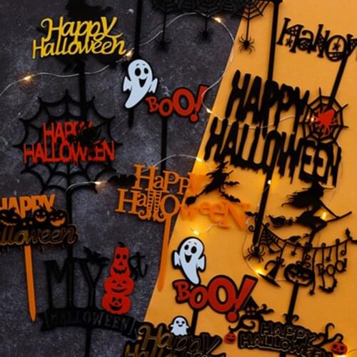 12pcs Acrylic Halloween Cake Topper Dessert Table Dessert Dress Up Party Bat Trick Treat Witch Cake Topper For Diy Party Favors