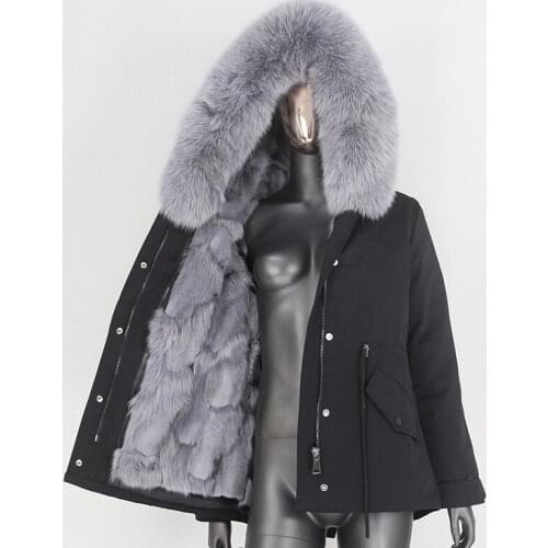 2021 Short Waterproof Parka Real Fox Fur Coat Winter Jacket Women Natural Raccoon Fox Fur Collar Hood Detachable Thick Warm