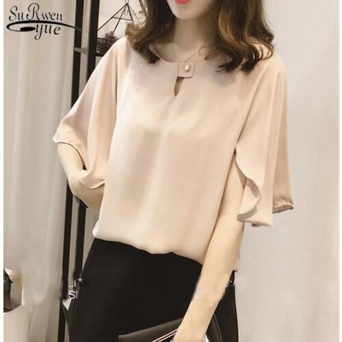 2021 New Large Size 4XL Korean Style Chiffon Blouse Female Batwing Sleeve Loose Short Sleeve Solid Womans Shirt Pullover 10345