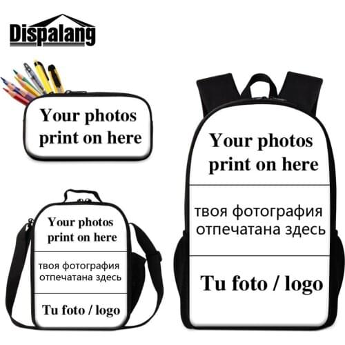 3PCS Bags Set For School Customize Your Logo Image Schoolbag Children Custom Pencil Case Student Portable Food Bag For Lunch