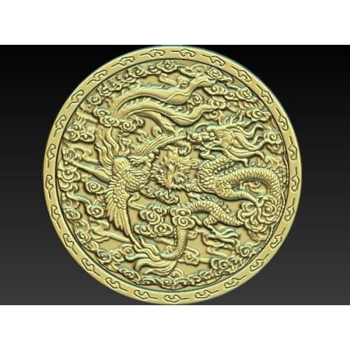 Dragon and Phoenix 3D model relief STL model for CNC Router 3D Printer Artcam Aspire Cut3d -round panel decor