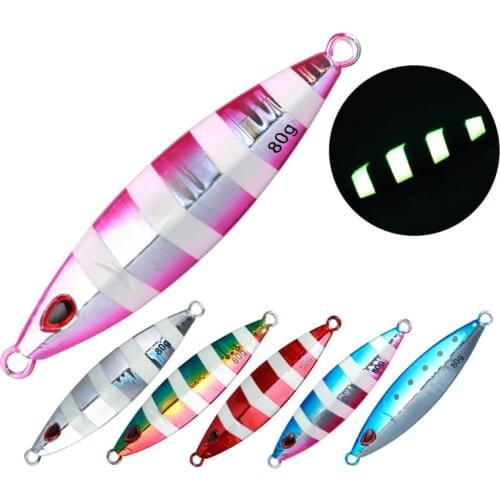 5PCS Glow Slow Jigging Metal Jig Deep sea Night Fishing Jigging Lure Jigbait spoon baits 40g 60g 80g 100g 150g 200g