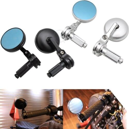 7/8 22mm Universal Motorcycle Handlebar End Mirrors CNC Aluminum Bluish Anti-Glare Motorbike Side Rearview Mirrors Black