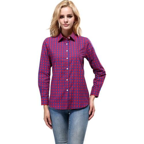 New 2021 Womens Long Sleeve Slim Tops Wool Plaid Shirts Cotton Blouses Flannel Thicken Checkered Chiffon Shir
