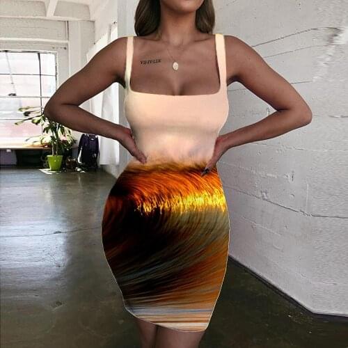 Giyu Brand Waves Dresses Women Flame Bodycon Dress Art Ladies Dresses Womens Clothing Summer New Beach Femme