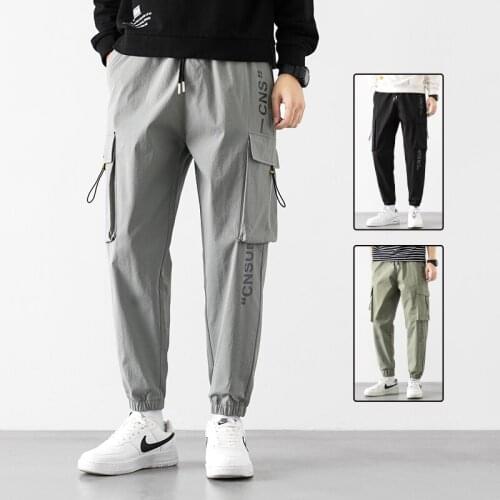 Mens Hip Hop Cargo Pants Male Drawstring Trousers Korean Style Fashion Casual High Street Harem Pants Trend Brand Wild Loose