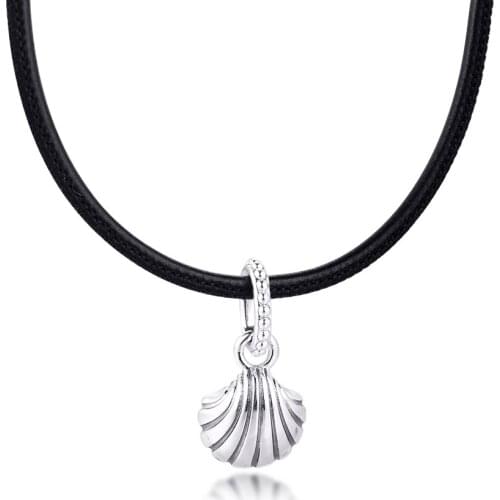 Black Leather 925 Sterling Sterling Silver Jewelry Seashell Choker Necklace for Men Women Gift 2020 Summer New free shipping