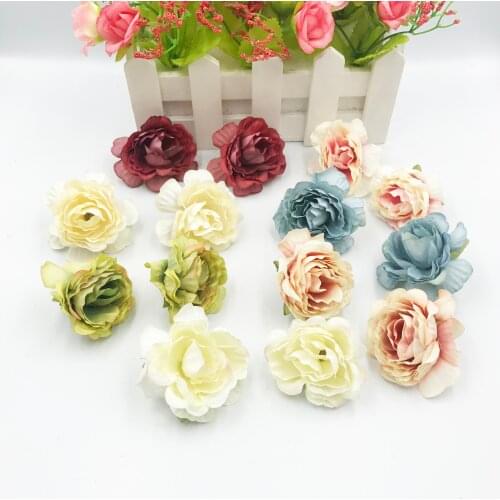 5pcs/lot artificial flower 5cm silk rose flower head wedding party home decoration DIY wreath scrapbook craft fake flower