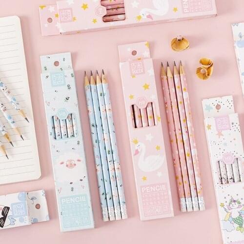 MINKYS Cute 10pcs/Pack HB Wood Pencil Students Kids Pencils With Eraser Set Kawaii School Office Stationery