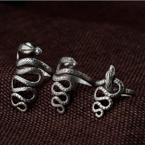 Handmade Thailand 100% 925 Silver Surpent Ring Real 925 Sterling Silver Snake Ring Women Ring Hiphop Punk Jewelry Resizable