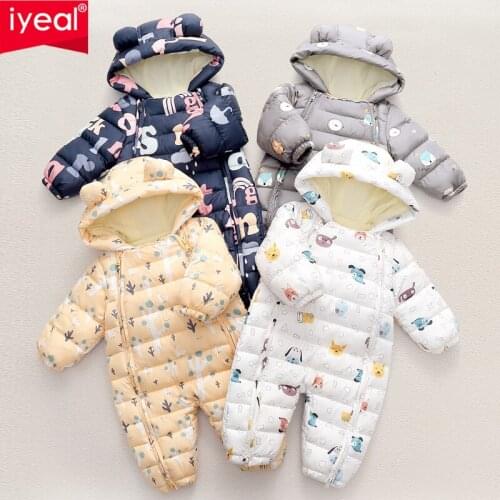 IYEAL Winter Baby Clothing Newborn Boy Girl Warm Rompers Hooded Jumpsuit Windproof Snowsuit Plus Velvet Outerwear Kids Clothes