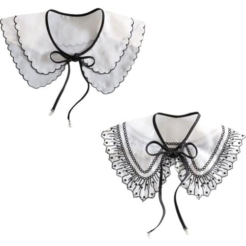 Korean Style Embroidery Dot Black Trim Fake Collar Shawl Wrap Sweet Lolita Organza Necklace Student Decorative Short Poncho Cape