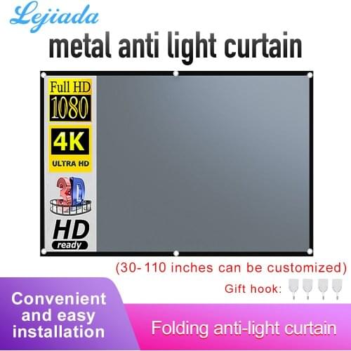 LEJIADA 4:3 Projector Anti Light Curtain 84 100 110 Inches Portable 3D HD Projection Screen With Black Border And Holes