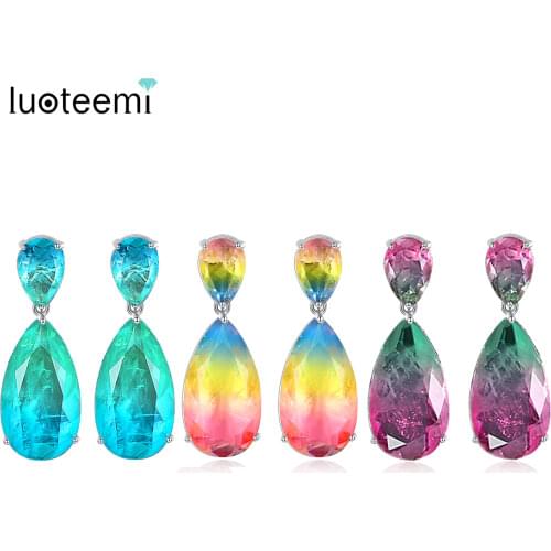 LUOTEEMI New Design Elegant Water Drop Dangle Earrings for Women Wedding Party Colorful Fashion Jewelry Oorbellen Christmas Gift
