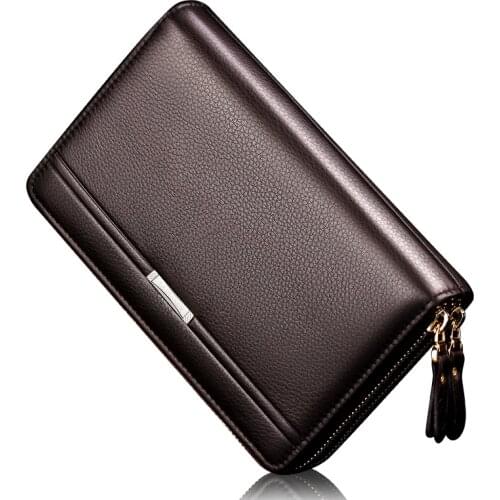 Weysfor Men Wallets With Coin Pocket Long Zipper Purse Men Clutch Business Male Wallet Double Zipper Vintage Large Wallet Purse