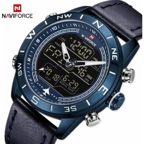 NAVIFORCE Mens Watches Top Brand Luxury Quartz LED Digital Sport Watch Men Leather Outdoor Waterproof Army Military Wrist Watch
