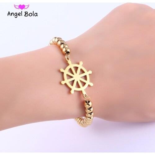 New Stainless Steel Vintage Punk Beads Male Women Love Rudder Men Charm Bracelets Female Homme Jewelry Drop Shipping