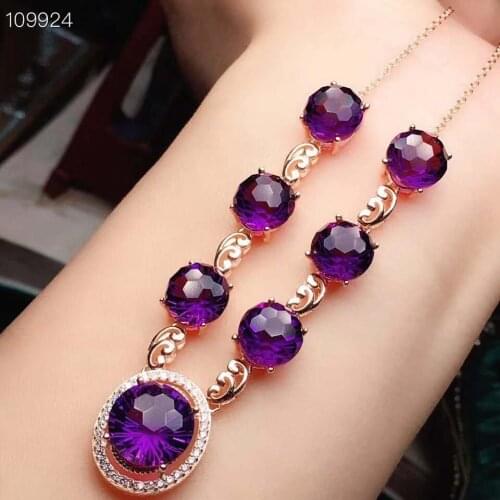 Amethyst Pendant Natural Real Amethyst necklace Solid S925 Sterling Silver For Women Colour Gem Stone Fine Jewelry