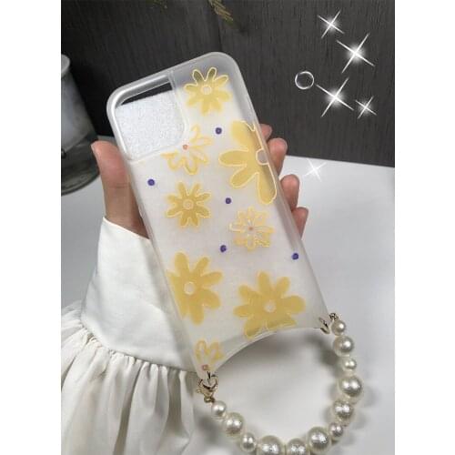 Crossbody Bling Rhombus Pearl Bracelet Chain Transparent phone Case For iPhone 7 8 Puls X XR XS 11 12 pro Max Luxury soft Cover