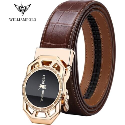 WILLIAMPOLO full-grain leather Brand Belt Men Top Quality Genuine Luxury Leather Belts for Men Strap Male Metal Automatic Buckle