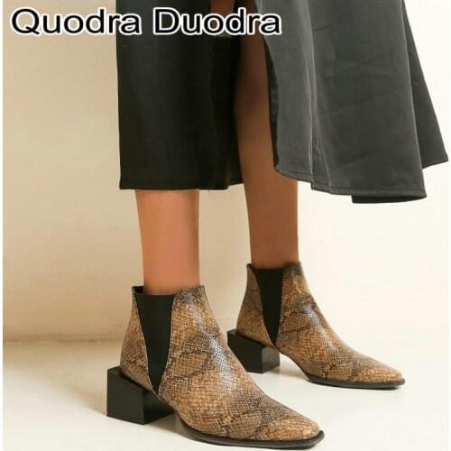 Luxury Ankle boots new Winter/Autumn Women shoes Thick High Heels Boot Pointed Toe silver lady snakeskin printed plus size 46 48