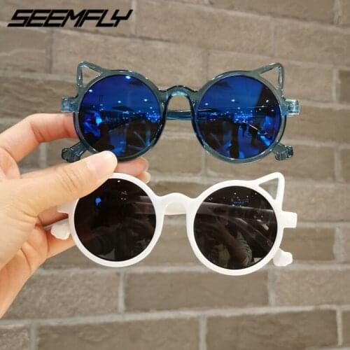 Seemfly Cute Cartoon Kids Cat Ears Sunglasses Cool Girls Boys Sun Glasses Children Travel Outdoor Goggle Mirror UV400 Shades New