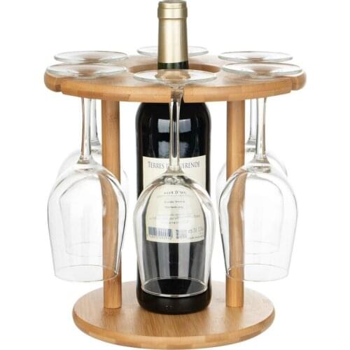 Detachable Wine Rack Wood Wine Glass Holder Bamboo Tabletop Wine Glass Drying Racks Camping for 6 Glass and 1 Wine Bottle
