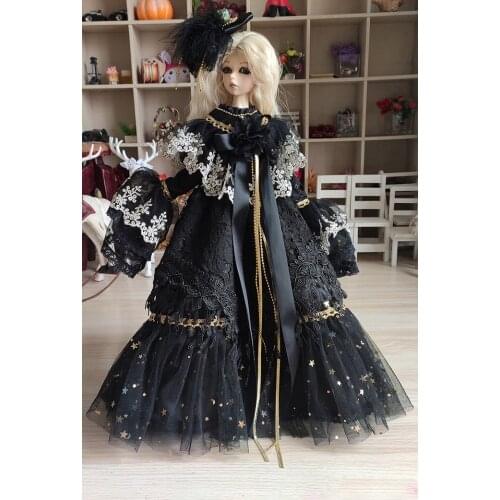 1/4 1/3 Scale BJD Clothes Retro Black Fairy Dress With Bow Set For BJD/SD MSD SD13 Big Girl Doll Accessories C1027