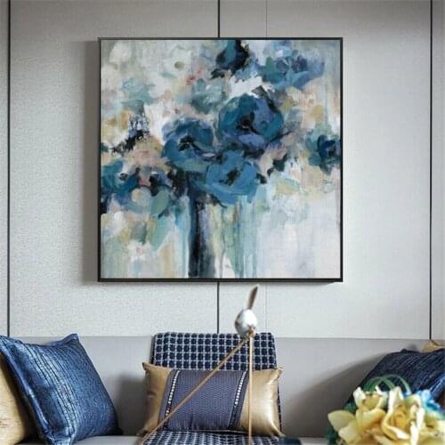 Modern Watercolor Blue Wall Art Flowers Canvas Painting Plants Abstract Posters and Prints Pictures for Living Room Home Decor