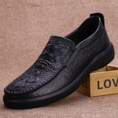 Luxury Business Casual Mens Genuine Leather Shoes Breathable Round Toe Lazy Shoes British Crocodile Pattern Loafer Shoes M2332