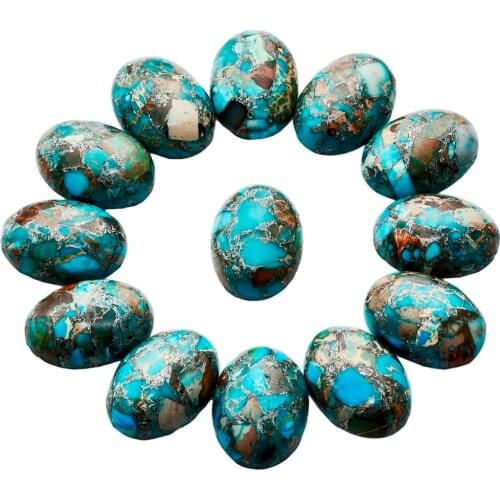 TUMBEELLUWA 1Lot (5Pc) Light Blue Sea Sediment Jasper Oval Stone Cabochons Flatback Semi-precious CAB for Jewelry Making,18x25mm