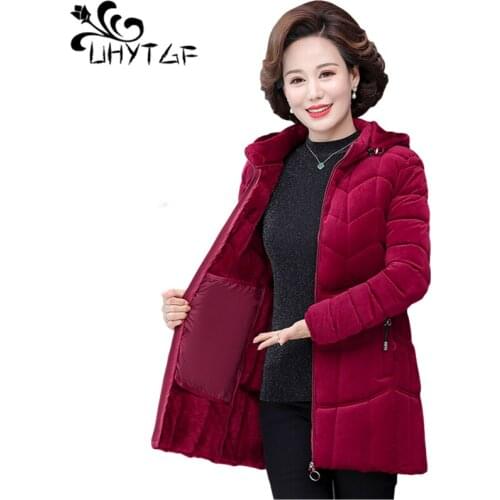 UHYTGF Quality Gold Velvet Winter Coat Womens Lamb Cashmere Down Jacket Warm Parker Outwear Mid-Length Loose Plus Size Tops 1929