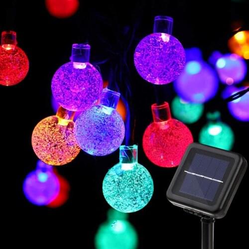 Outdoor Decorative Multicolor 7M 50LED 8 Modes Solar Panel Operated Bubble Crystal Ball LED Fairy Garden Globe String Lights