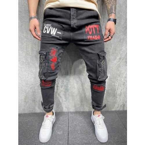 Premium Black CVW Slim Fit Mens Cargo Jeans