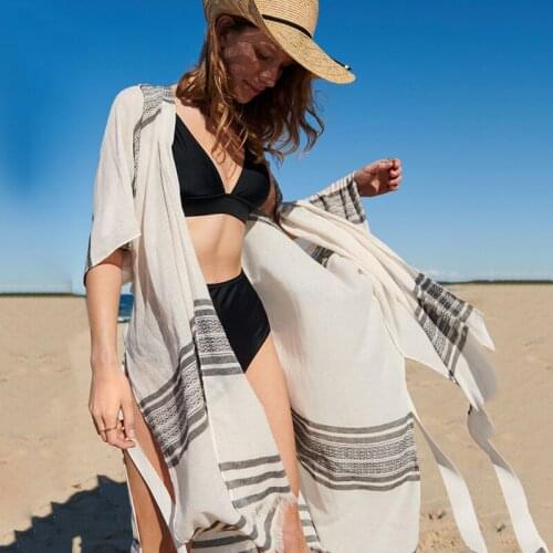 2021 sunscreen shirt swimsuit cover up Sexy elegant Stripe bind half sleeve beach on vacation summer for women