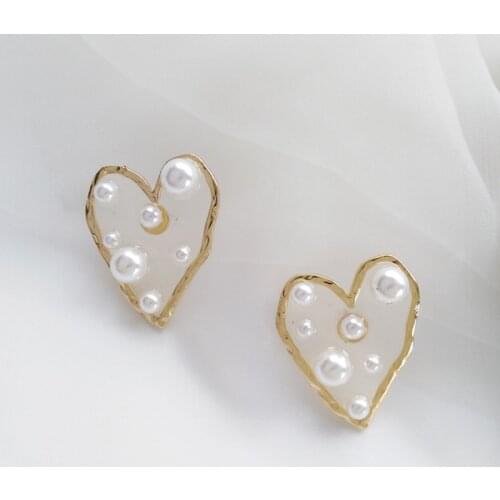 LATS Japan Korea Love Heart-shaped Stud Earrings Transparent Sweet Pearl Big Earrings for Women 2020 Fashion Jewelry Earings